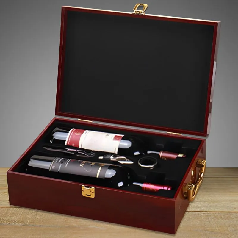 Cutie de vin Wood Deluxe pentru 2 sticle cu accesorii de vin incluse Vintrigue [8]
