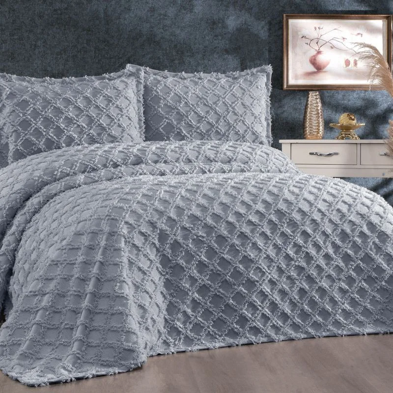 Home & Deco - Cuvertura eleganta chenille Harem - Gri, 240x260 cm, 2 fete de perna