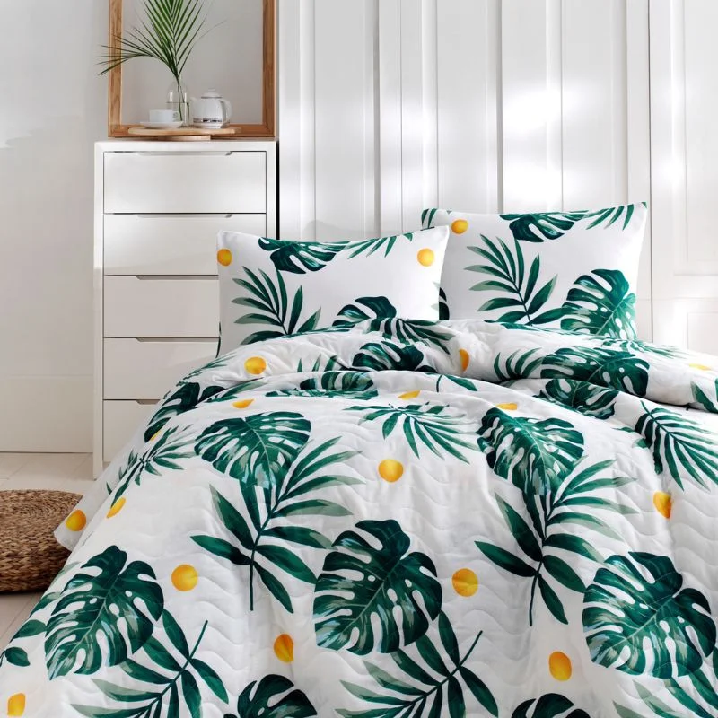 Cele mai noi - Cuvertura matlasata Kapitone Monstera - Verde, 200x220 cm, 2 fete de perna