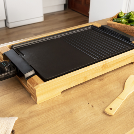 Gratar electric 2000W, cu platou din bambus [7]