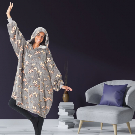 Pentru Copilul din tine - Hanorac patura cu gluga, Iluminat, Fluturasi, 240g/mp