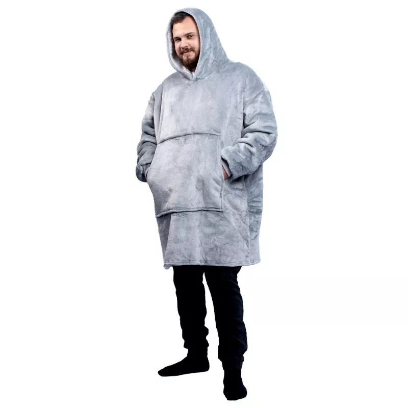 Hanorac patura cu maneci gluga si buzunar cangur Flanel & Polar 480g/mp 135 cm Gri [18]