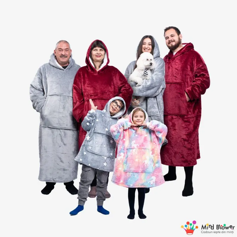 Hanorac patura cu maneci gluga si buzunar cangur Flanel & Polar 480g/mp 135 cm Gri [15]