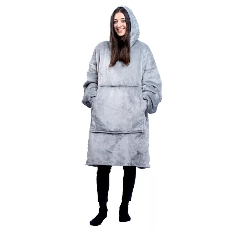 Hanorac patura cu maneci gluga si buzunar cangur Flanel & Polar 480g/mp 135 cm Gri [16]