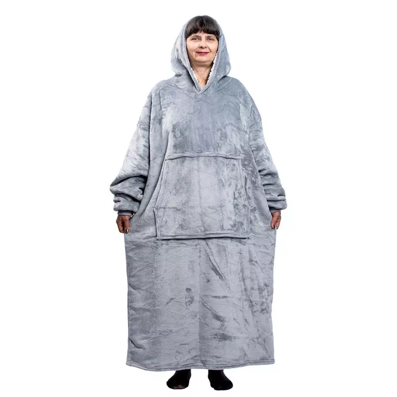 Hanorac patura cu maneci gluga si buzunar cangur Flanel & Polar 480g/mp 165 cm Gri [25]