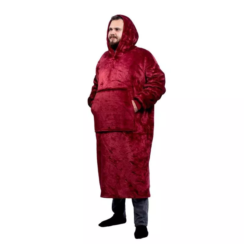 Hanorac patura cu maneci gluga si buzunar cangur Flanel & Polar 480g/mp 165 cm Rosu [18]