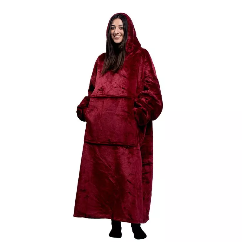 Hanorac patura cu maneci gluga si buzunar cangur Flanel & Polar 480g/mp 165 cm Rosu [15]