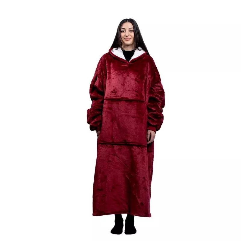 Hanorac patura cu maneci gluga si buzunar cangur Flanel & Polar 480g/mp 165 cm Rosu [16]