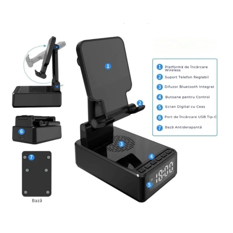 Incarcator wireless 15W cu ceas si difuzor [9]