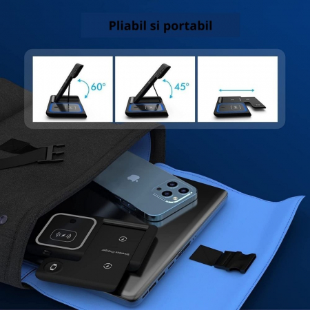 Incarcator wireless 3 in 1 telefon, ceas si casti, Pliabilo [2]