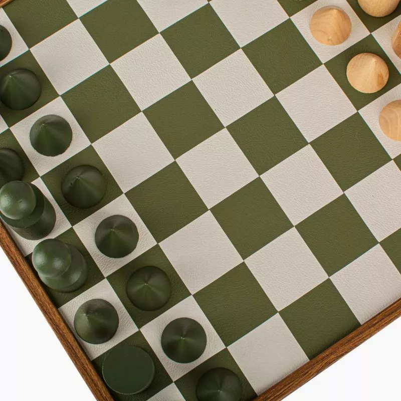 Joc Sah Bauhaus caseta 40x40cm tabla si piese din lemn Green-White Leatherette [8]