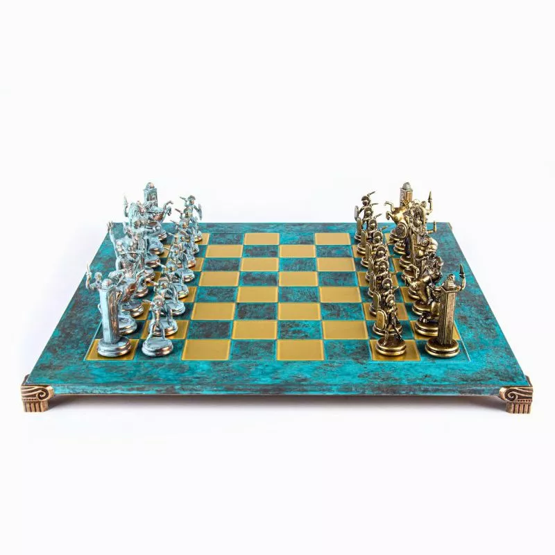 Joc Sah En Passant caseta 54 x 54 cm piese blue & brown si tabla de sah Bronze Turqoise [1]