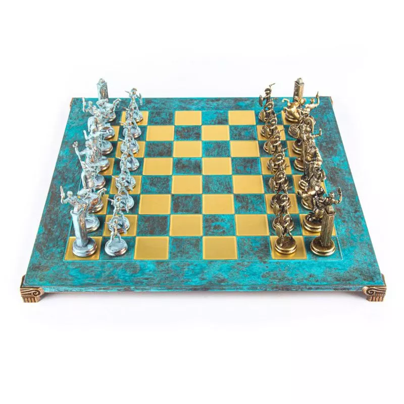 Joc Sah En Passant caseta 54 x 54 cm piese blue & brown si tabla de sah Bronze Turqoise [3]