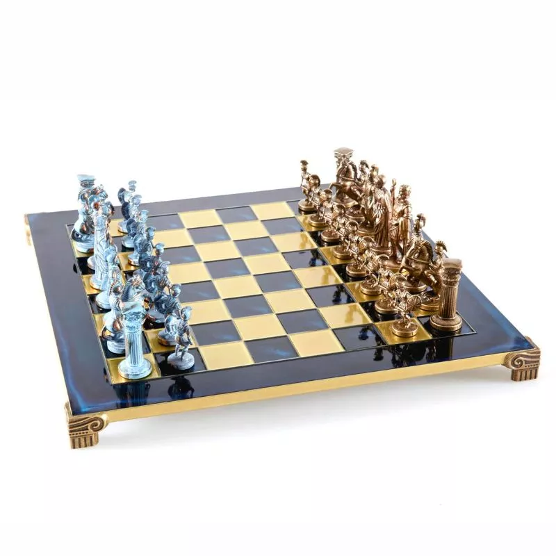 Joc Sah Partida Greco Romana caseta 44 x 44 cm piese gold & silver si tabla de sah Bronze Blue [0]