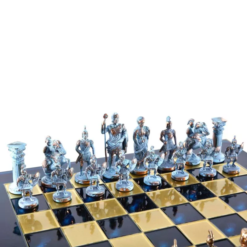 Joc Sah Partida Greco Romana caseta 44 x 44 cm piese gold & silver si tabla de sah Bronze Blue [3]
