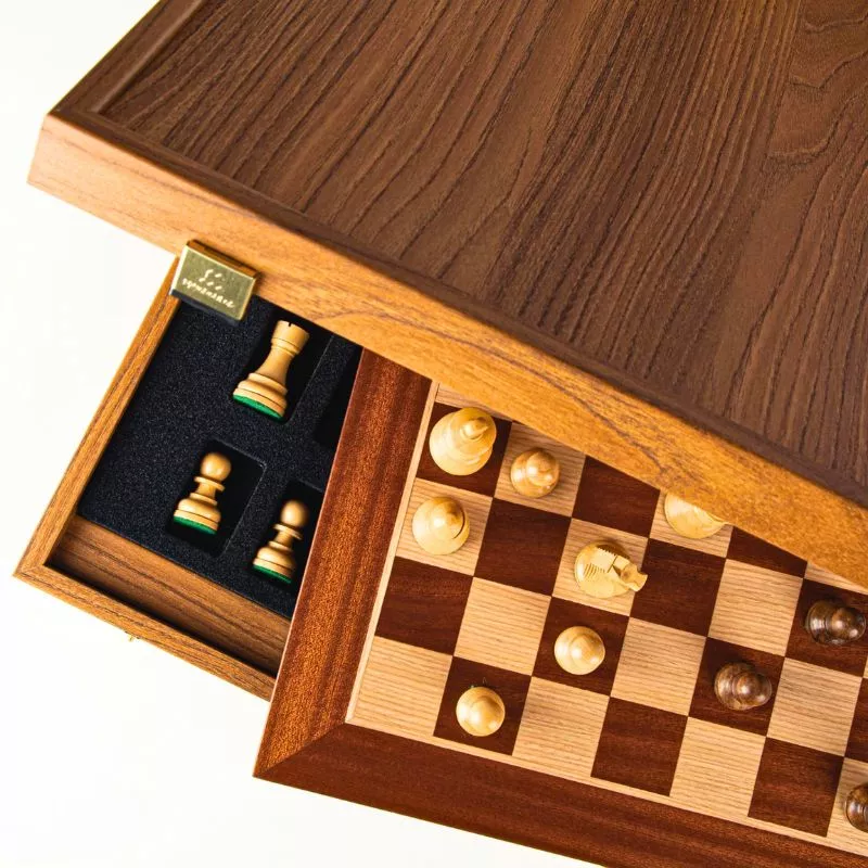 Joc Sah Staunton Regele de Mahon caseta 50x50cm tabla si piese din lemn [5]