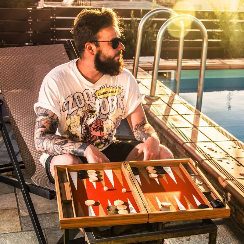 Joc table backgammon Design Rosu de cinabru cu fildes si Taba 48x30cm [3]