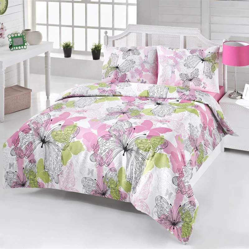 Cele mai noi - Lenjerie bumbac Belinda v2 - Roz, 160x220 cm, 1 fata de perna, cearsaf