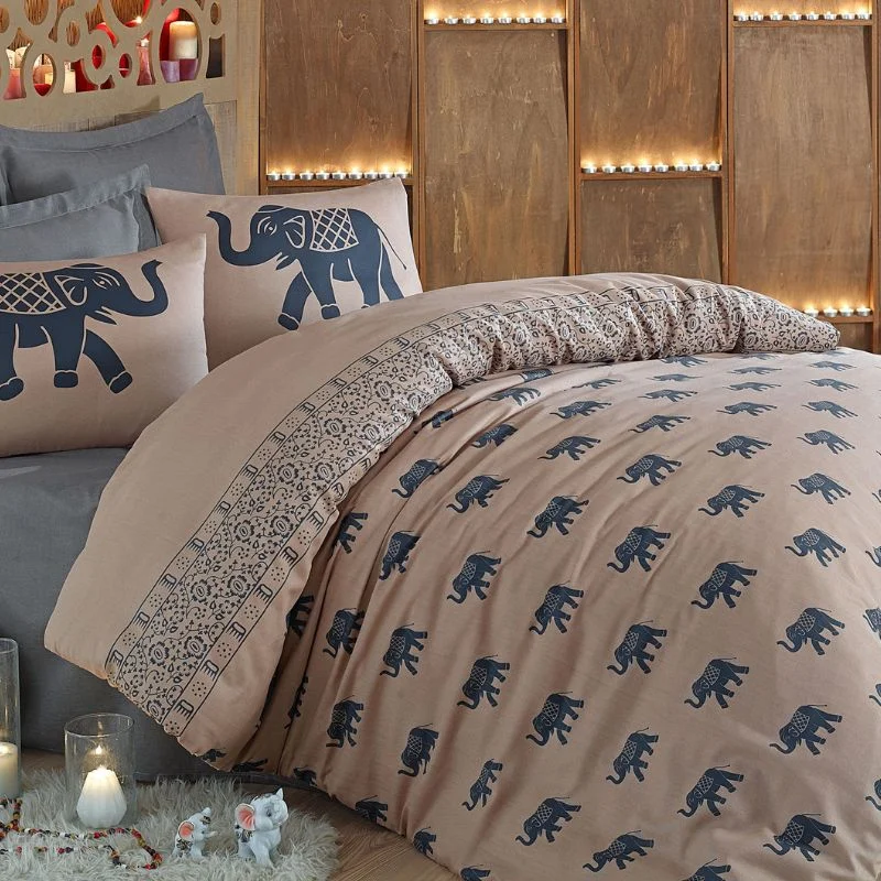 Home & Deco - Lenjerie bumbac Fil - Albastru, 200x220 cm, 2 fete de perna