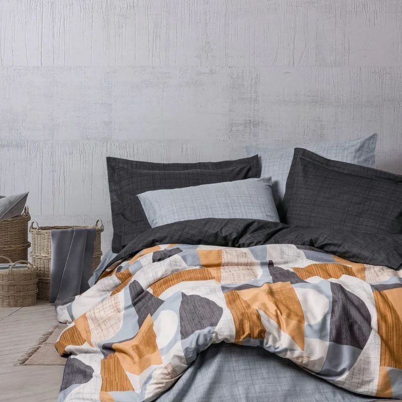 Home & Deco - Lenjerie bumbac ranforce Giorno - Gri, 200x220 cm, 2 fete de perna