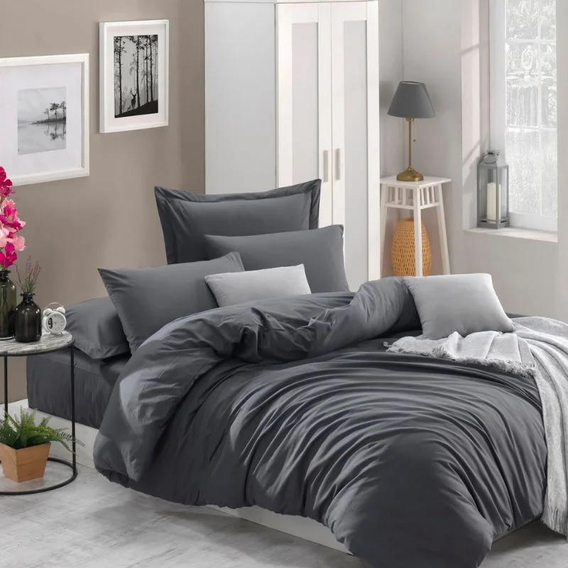 Home & Deco - Lenjerie eleganta bumbac Fresh Color - Fume, 200x220 cm, 2 fete de perna