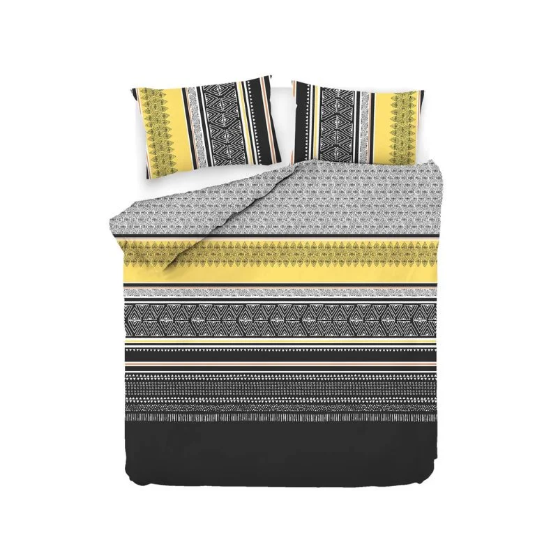 Home & Deco - Lenjerie eleganta bumbac ranforce Formas - Galben, 200x220 cm, 2 fete de perna