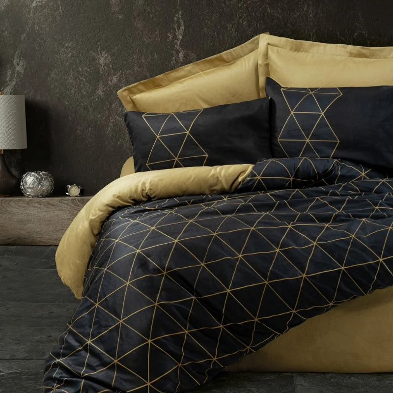 Home & Deco - Lenjerie pat dublu bumbac ranforce, gold, 160x220 cm, doua huse de perna