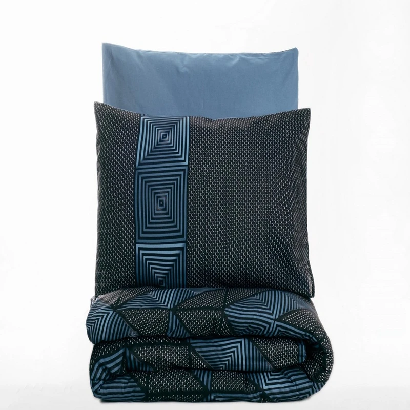 Lenjerie pat dublu, bumbac ranforce, negru albastru, 200x220 cm, doua huse de perna [2]