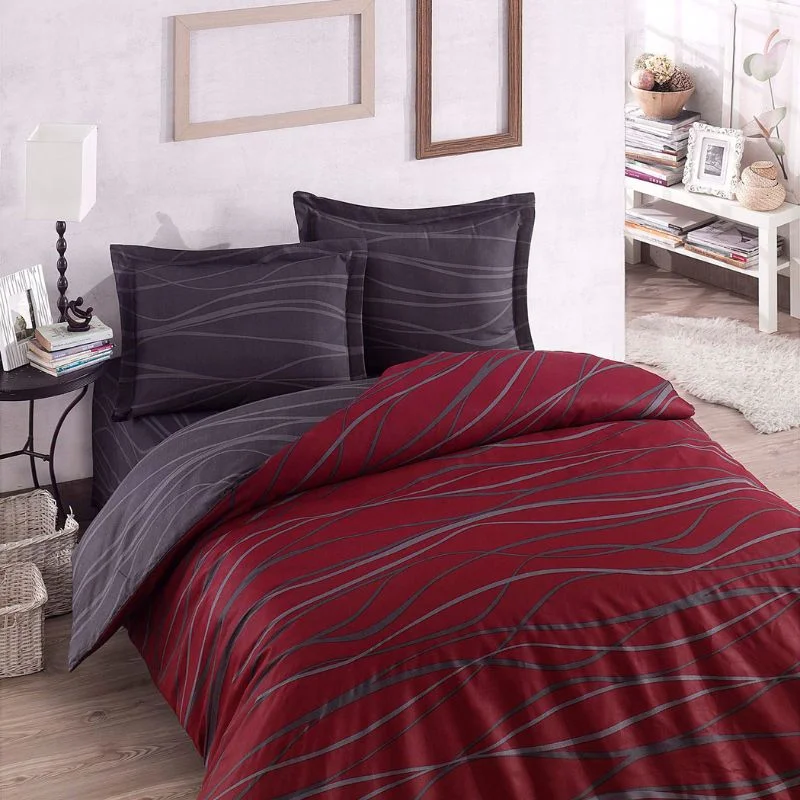 Home & Deco - Lenjerie pat dublu, claret red, 200x220 cm, doua huse de perna