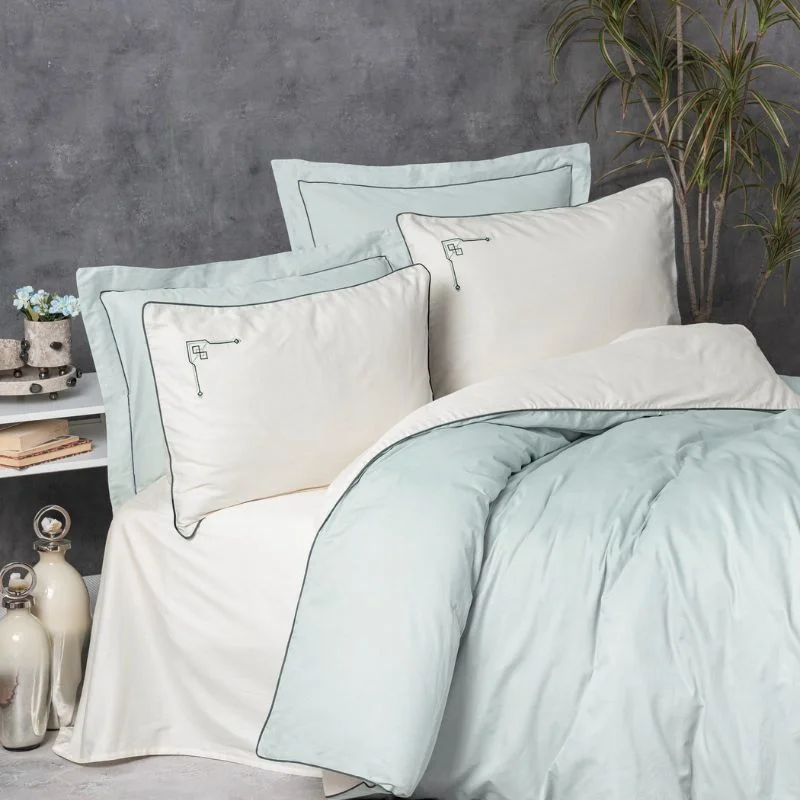 Home & Deco - Lenjerie pat dublu satin, mint, 200x220 cm, patru huse de perna