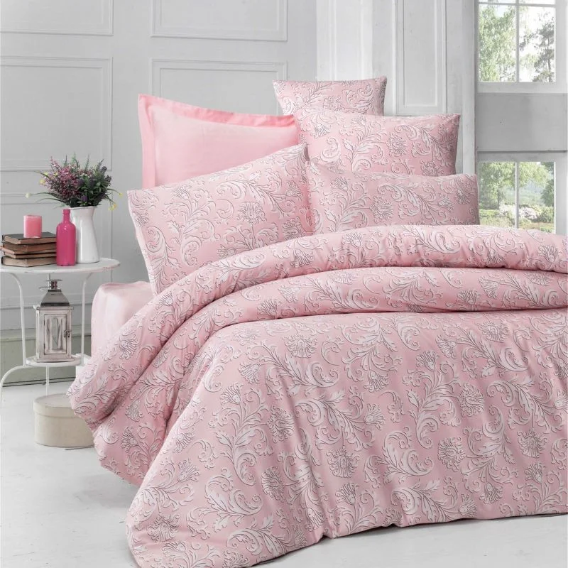 Home & Deco - Lenjerie pat dublu satin, powder, 200x220 cm, patru huse de perna