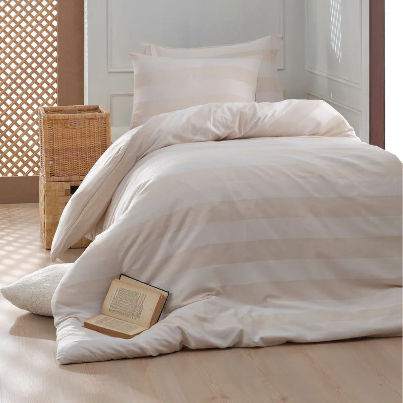 Home & Deco - Lenjerie pat satinat Bej - 160x220 cm, 1 fata de perna