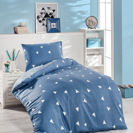 Home & Deco - Lenjerie pat single, albastru, 140x200 cm, o husa de perna