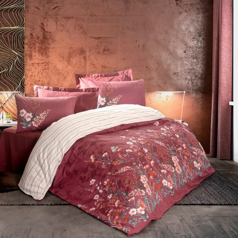 Home & Deco - Lenjerie pat single, claret red, 160x220 cm, o husa de perna