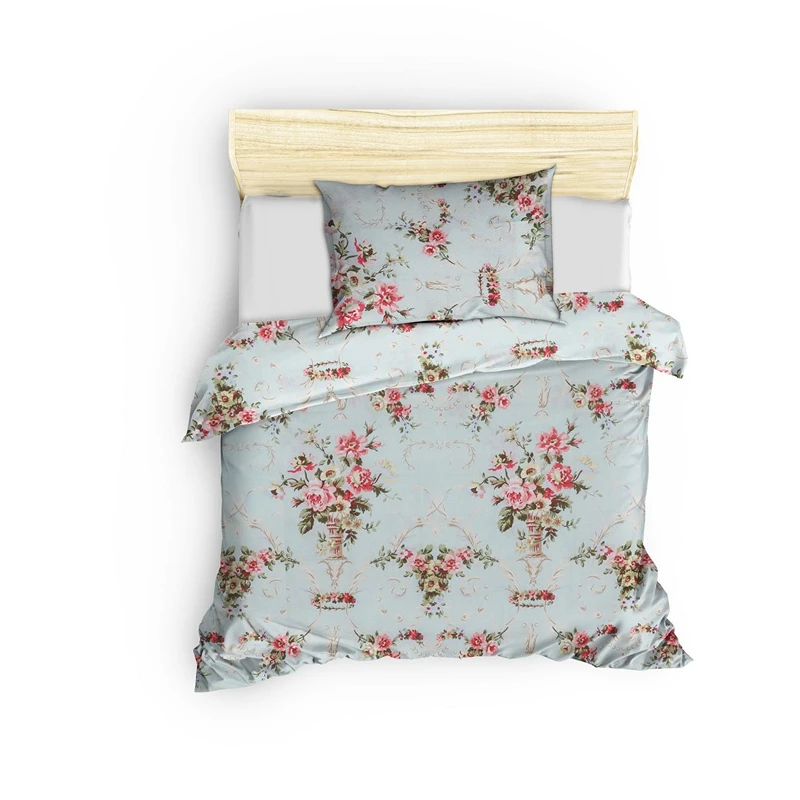Lenjerie pat single, model floral, 160x220 cm, o husa de perna [1]