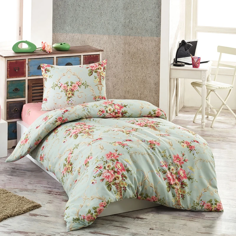 Cele mai noi - Lenjerie pat single, model floral, 160x220 cm, o husa de perna