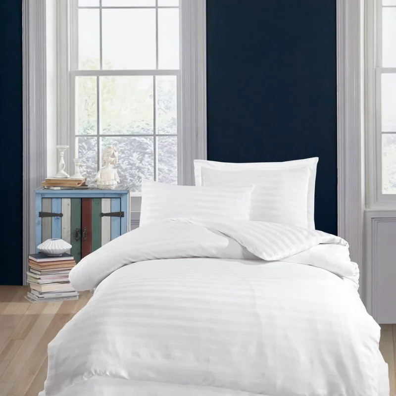 Home & Deco - Lenjerie pat single satin, alb, 160x220 cm, o husa de perna