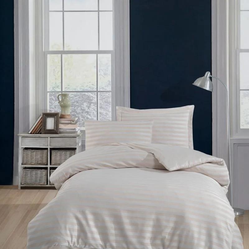 Home & Deco - Lenjerie pat single satin, bej, 160x220 cm, o husa de perna