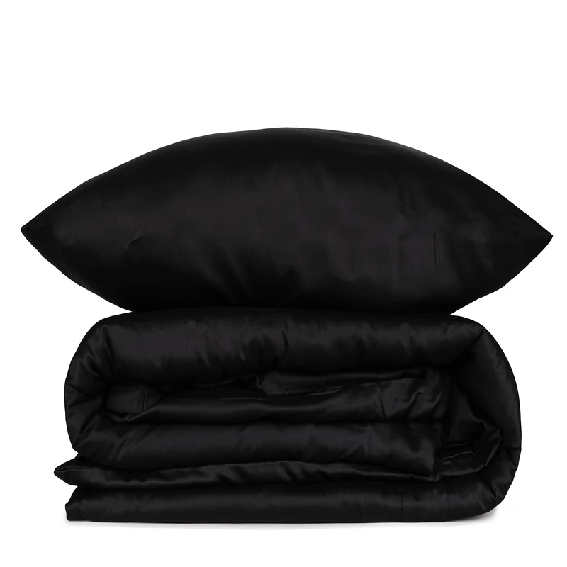 Lenjerie satinata Elegant - Negru, 200x220 cm, 4 fete de perna, cearsaf [2]