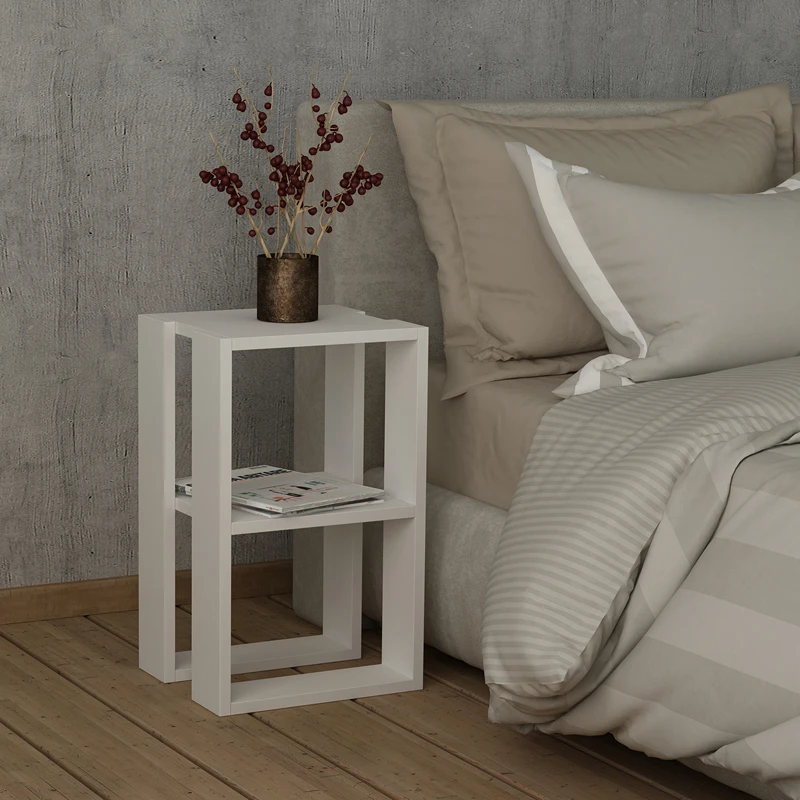 Lonie noptiera alba, design modern, 2 niveluri [0]