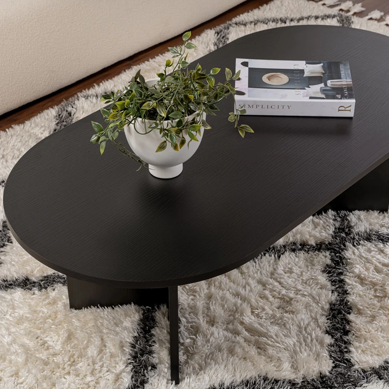 Masuta cafea neagra din lemn cu design modern Sable 119x39.8 cm [4]