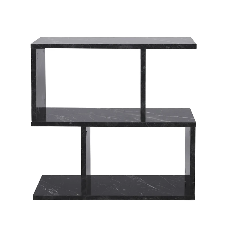 Masuta laterala Life Negru Marmura cu rafturi si design modern [3]