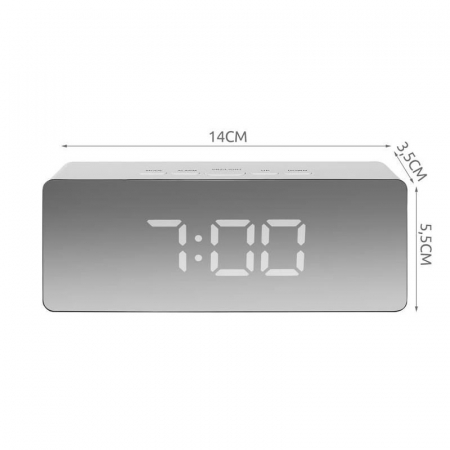 Mini ceas desteptator LED cu termometru si oglinda, dreptunghiular [8]