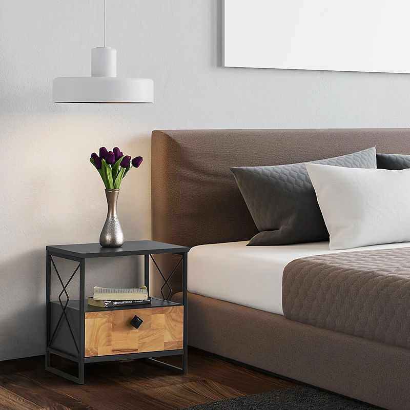 Noptiera Altunizade Antracit cu raft si stil minimalist [2]