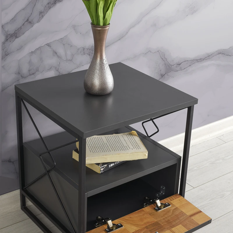 Noptiera Altunizade Antracit cu raft si stil minimalist [1]