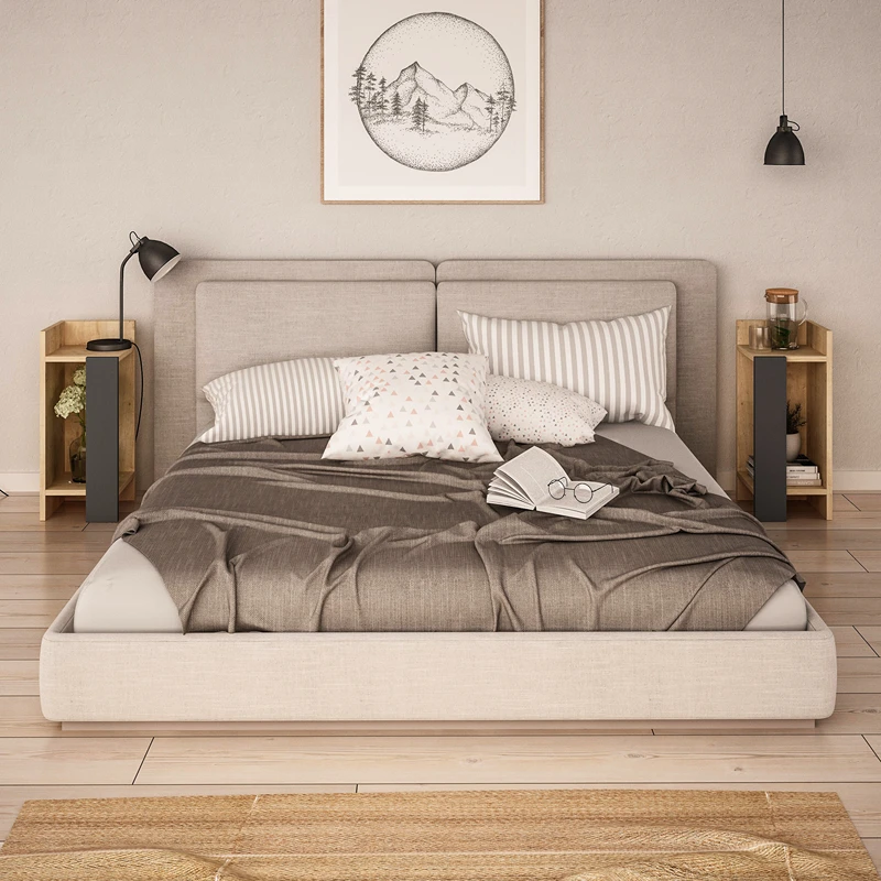 Noptiera Elos, stejar, antracit, compacta, cu rafturi, 25 cm [0]