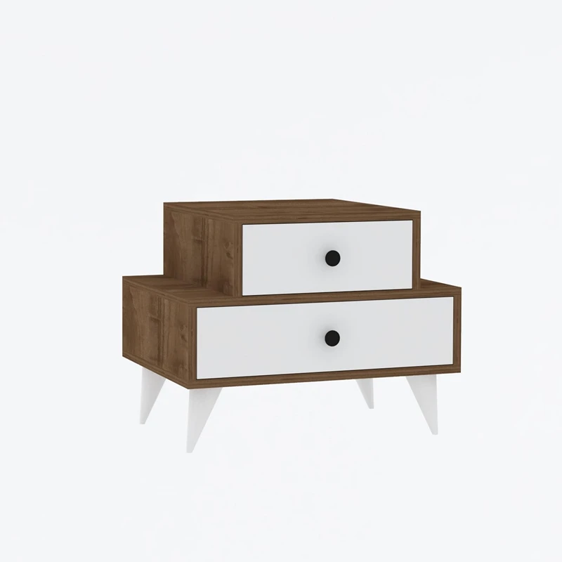 Noptiera Mise, design modern, alb si nuc, cu 2 sertare si spatiu de depozitare, 63 cm [2]