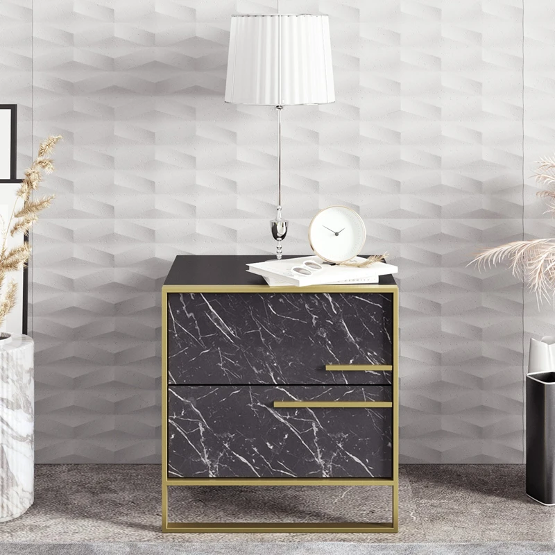 Noptiera neagra si aurie cu sertar si picioare metalice, 50x51,8 cm [0]