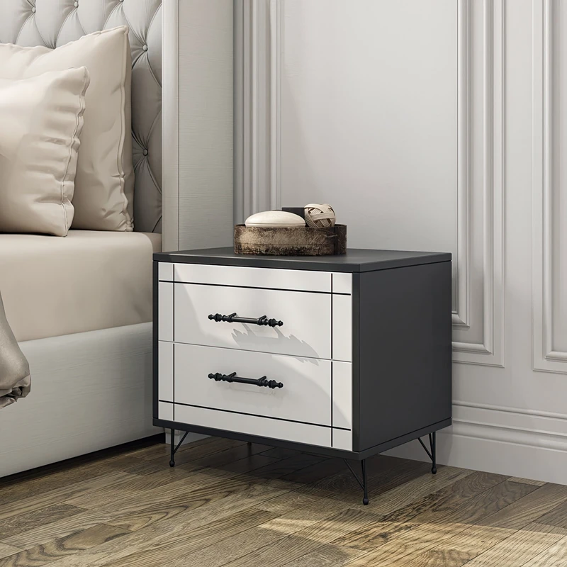 Noptiera Night alb, negru, cu design modern si sertare spatioase [0]