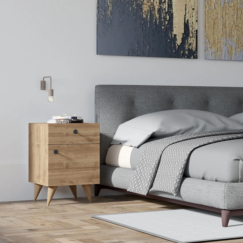 Noptiera Pila, stil clasic, finisaj nuc, cu sertar si rafturi multiple, 40 cm [0]